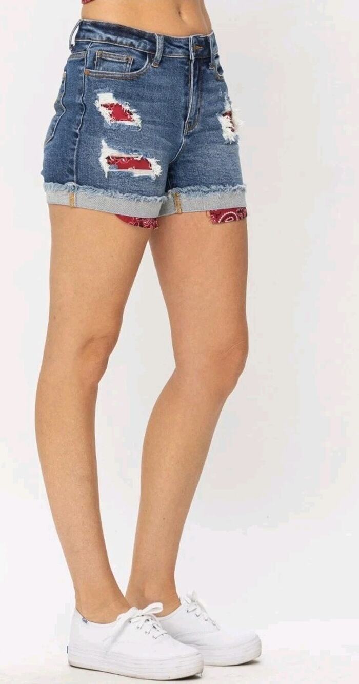 GAP Womens Distressed Girlfriend Jean Shorts Denim Bandana Y2K 28 Retro Summer